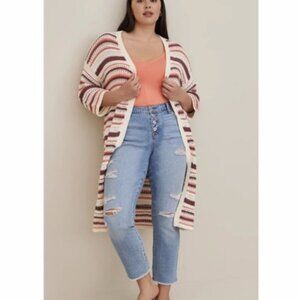 Torrid Long Crochet Duster Cardigan Open Front Size 2 (18-20) 100% Cotton